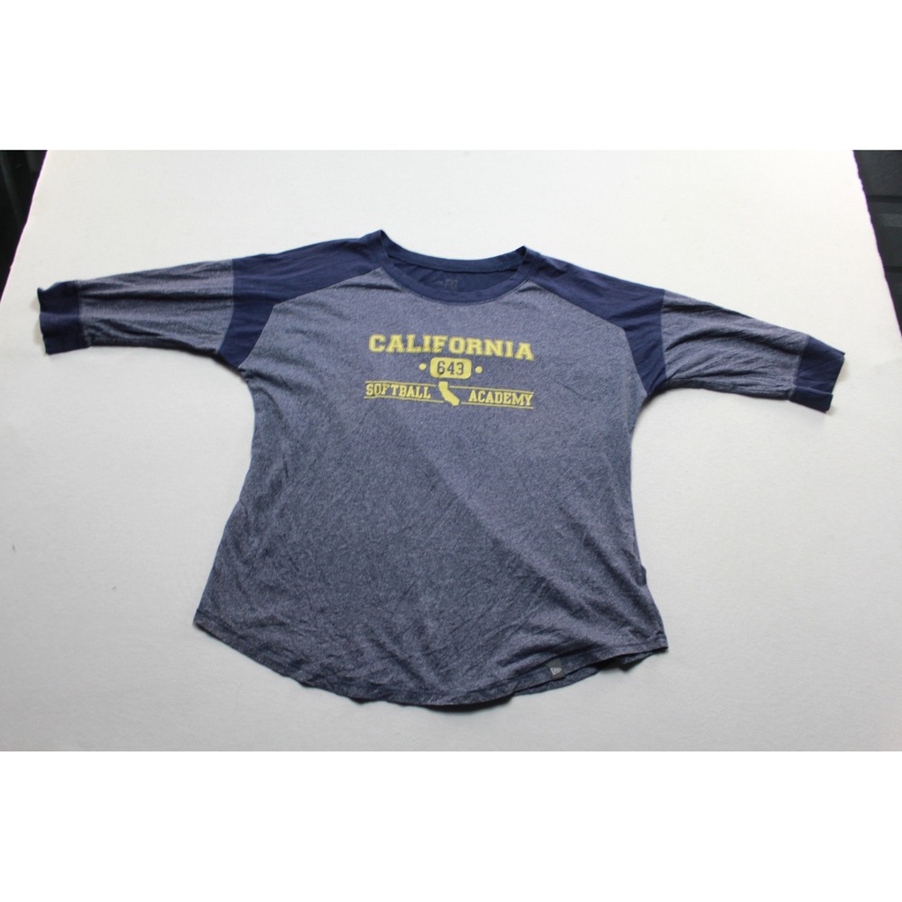 New Era Raglan T-Shirt Mens Medium Blue Excellent California 643 Softball Tee